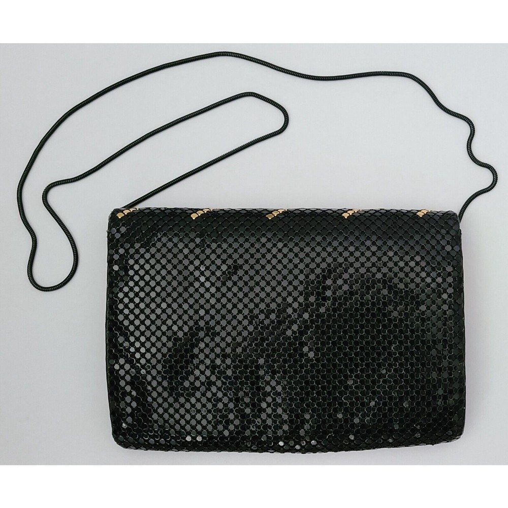 Rebecca Lynn Womens Evening Purse Black Gold Sequin Shoulder Strap 9"x6" - Picture 4 of 8